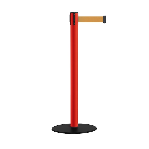 Montour Line Retractable Belt Stanchion, Low Base, 2.5" Red Post 7.5'Brown Belt S400-RD-BN-75 - main